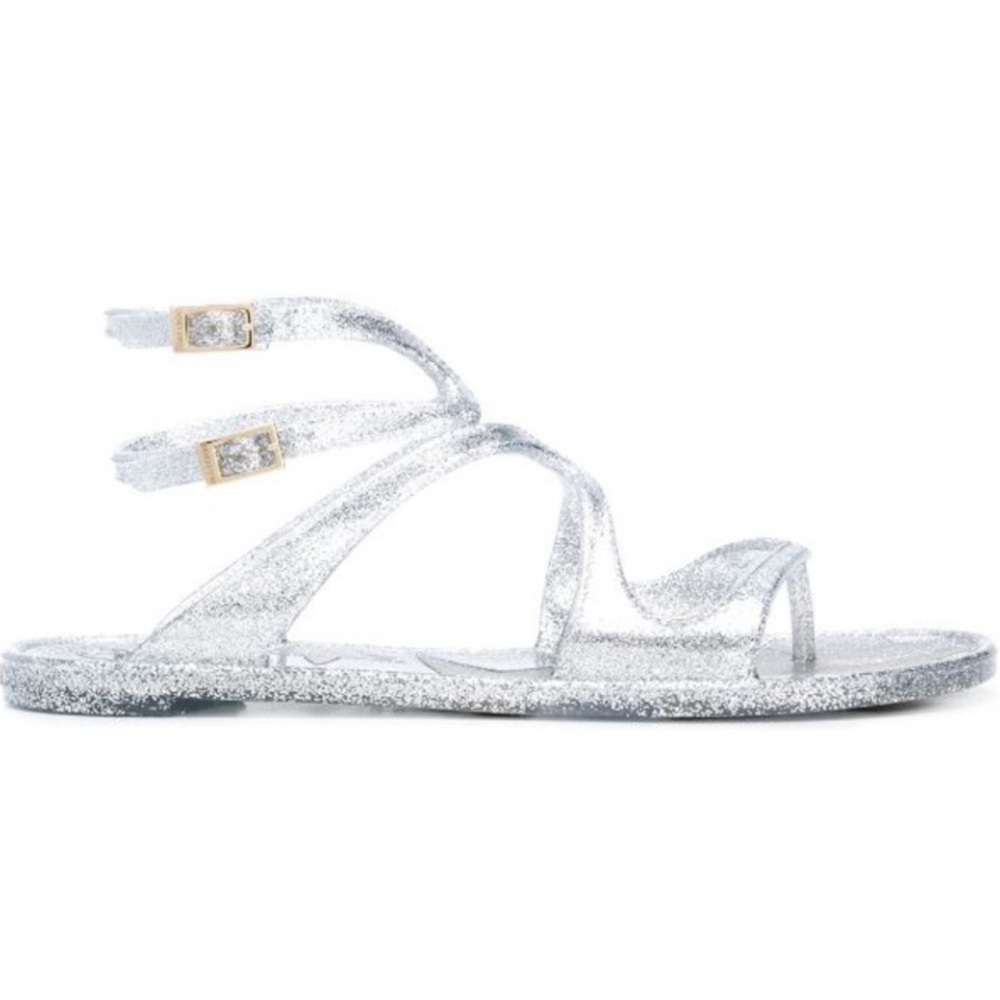 New (NWOB) Jimmy Choo Lance Strappy Jelly Sandals in Silver Metallic Size 39